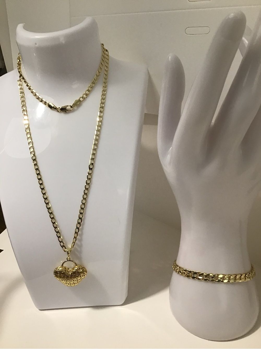 Gold-Tone Heart Pendant Necklace & Bracelet Set
